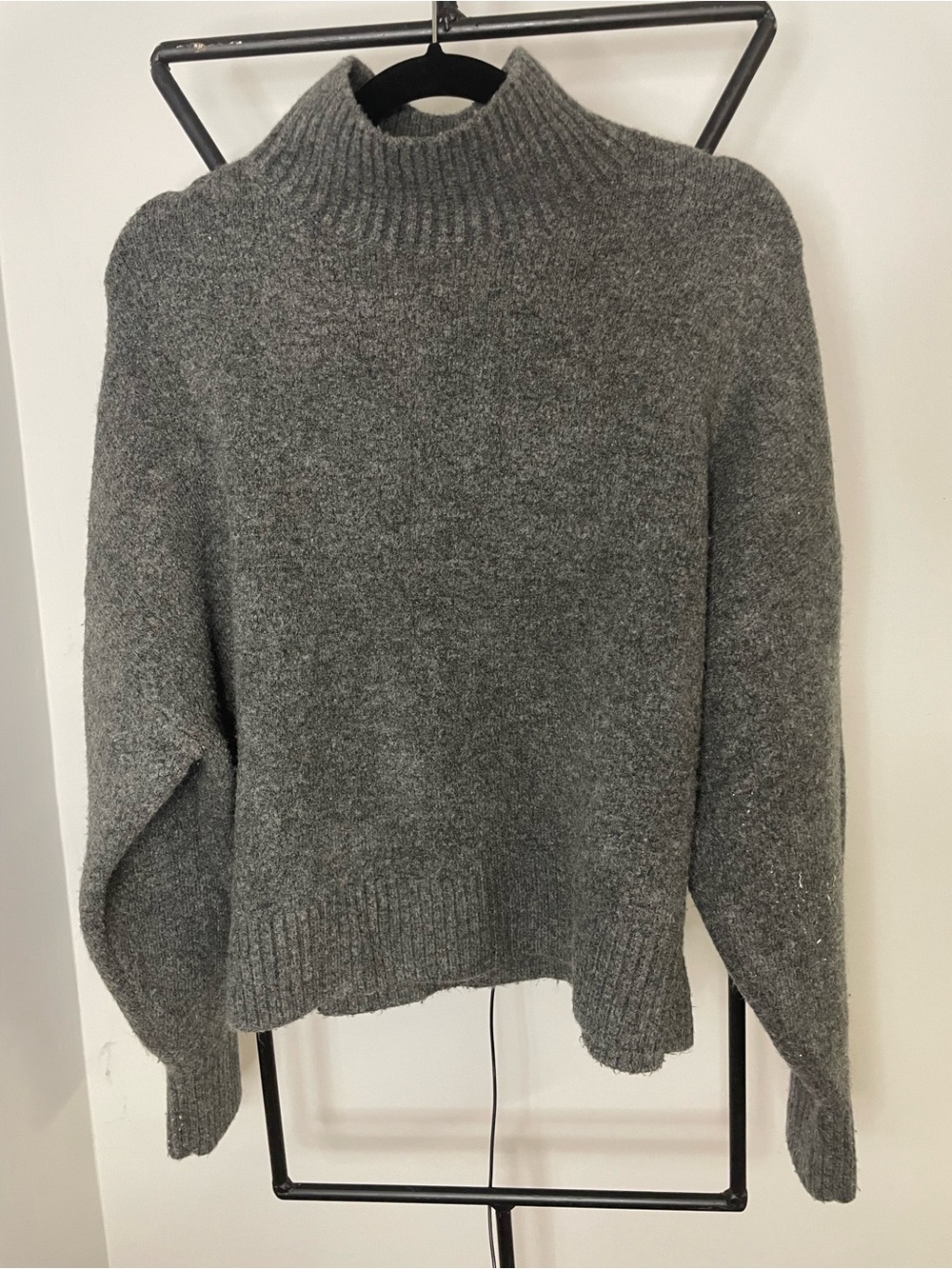 Zara Charcoal Gray Ribbed Funnel Neck Sweater